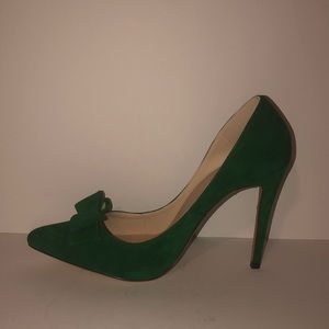 Green “Suede” Heel with Double Bow